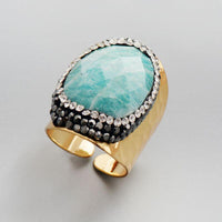 Bague plaquée or avec pierre Amazonite