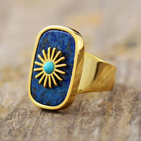 Bague Soleil avec pierre Apatite, Rhodonite ou Lapis Lazuli