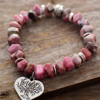 Bracelet Breloque Cœur Arbre de Vie en Rhodonite