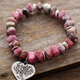 Bracelet Breloque Cœur Arbre de Vie en Rhodonite