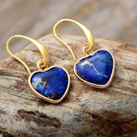 Boucles d'oreilles en Forme de cœur en Turquoise, Jaspe  Lapis Luzili