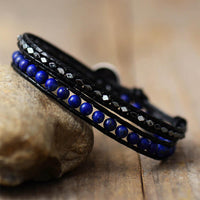 Bracelet Cuir Enroulé 2 Brins en Lapis-lazuli