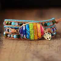 Bracelet Cuir Enroulé 3 Brins en Jaspe 7 Charka