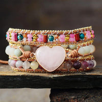 Bracelet cuir enroulé en perles de Quartz Rose et d'Amazonite - Zen Corner