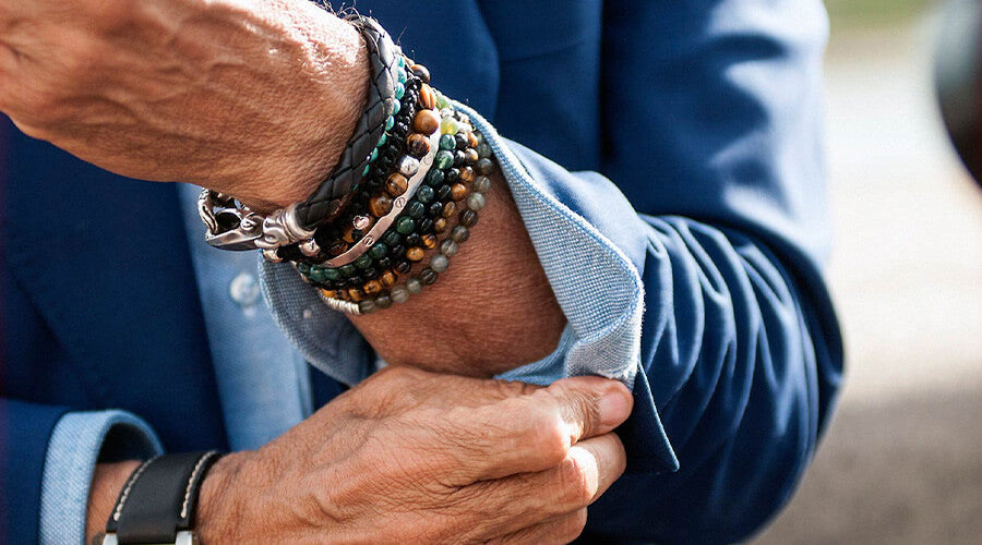 BRACELET HOMME Pierres Naturelles, Sang De Dragon, Oeil De Tigre Rouge Et Acier Inoxydable