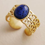 Bague Acier Inoxydable avec pierre en Rhodonite, Lapis Lazuli, Turquoise, Amazonite