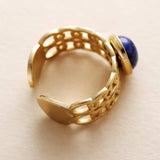Bague Acier Inoxydable avec pierre en Rhodonite, Lapis Lazuli, Turquoise, Amazonite