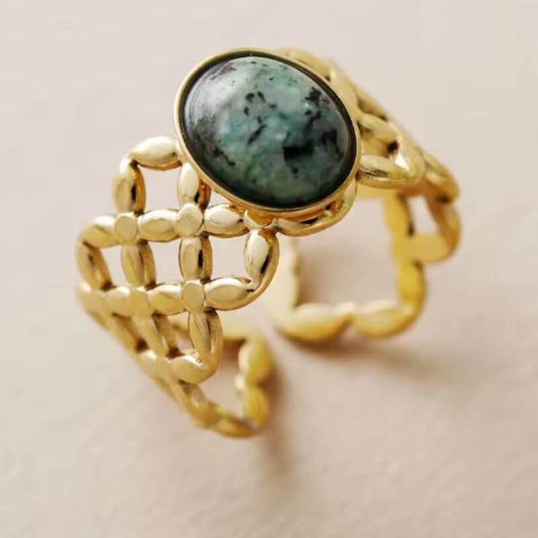 Bague Acier Inoxydable avec pierre en Rhodonite, Lapis Lazuli, Turquoise, Amazonite