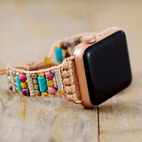 Bracelet Apple Watch Réglable en Jaspe et Turquoise (38-41mm)