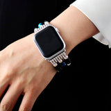 Bracelet Apple Watch 3 Bandes Elastique en Œil de Tigre et Onyx Noir (38-41mm)
