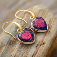 Boucles d'oreilles en Forme de cœur en Turquoise, Jaspe, Lapis Lazuli