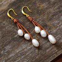 Boucle d'oreille Cuir en Perle d'eau douce