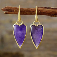 Boucle d'oreille Cœur en Aventurine, Améthyste, Labradorite, Lapis Lazuli,  Œil de Tigre, Quartz Rose