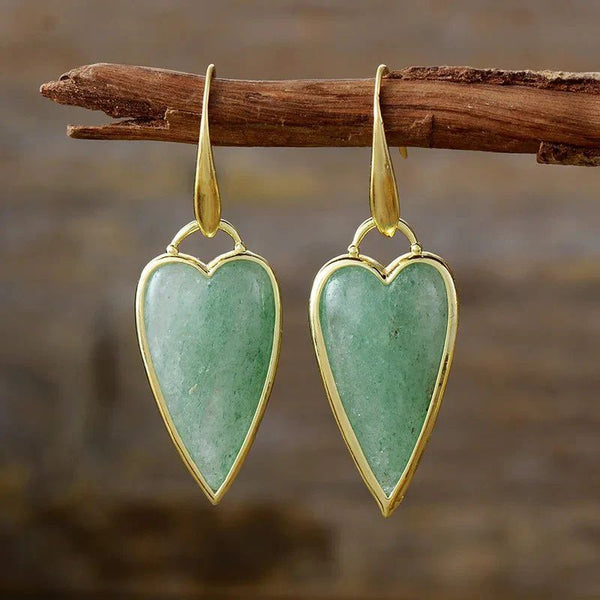 Boucle d'oreille Cœur en Aventurine, Améthyste, Labradorite, Lapis Lazuli,  Œil de Tigre, Quartz Rose