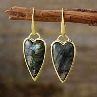 Boucle d'oreille Cœur en Aventurine, Améthyste, Labradorite, Lapis Lazuli,  Œil de Tigre, Quartz Rose