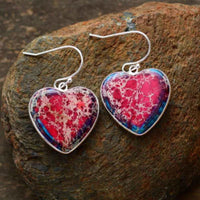 Boucle d'oreille Cœur en Jaspe Rouge et Bleu