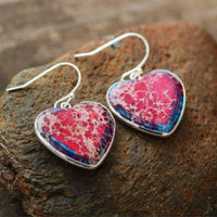 Boucle d'oreille Cœur en Jaspe Rouge et Bleu