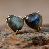Boucle d'oreille Cœur en Améthyste, Labradorite, Lapis Lazuli