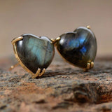 Boucle d'oreille Cœur en Améthyste, Labradorite, Lapis Lazuli