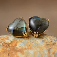 Boucle d'oreille Cœur en Améthyste, Labradorite, Lapis Lazuli