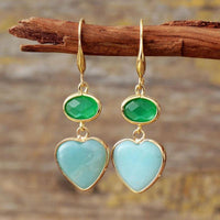 Boucle d'oreille Cœur en Amazonite et Quartz