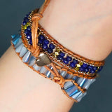 Bracelet Cuir Enroulé 3 Brins Arbre de Vie en Lapis Lazuli