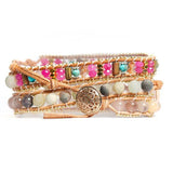 Bracelet Cuir Enroulé 3 Brins en perles de Quartz Rose, d'Amazonite et Tourmaline