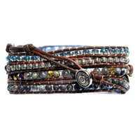 Bracelet Cuir Enroulé 5 Brins en Onyx Noir