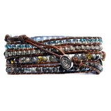 Bracelet Cuir Enroulé 5 Brins en Onyx Noir