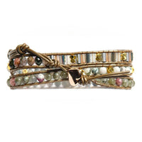 Bracelet Cuir Enroulé 3 Brins avec Strass en Labradorite ou Onyx