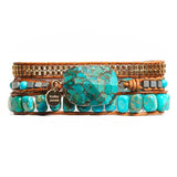 Bracelet Cuir Enroulé 3 Brins en Howlite Turquoise