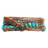 Bracelet Cuir Enroulé 3 Brins en Howlite Turquoise