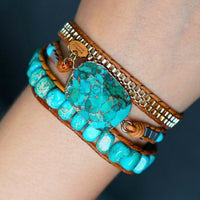 Bracelet Cuir Enroulé 3 Brins en Howlite Turquoise