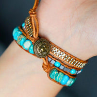 Bracelet Cuir Enroulé 3 Brins en Howlite Turquoise