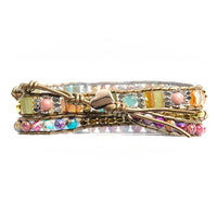 Bracelet Cuir Enroulé 3 Brins en Rhodonite et Jaspe