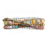 Bracelet Cuir Enroulé 3 Brins en Rhodonite et Jaspe