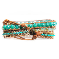 Bracelet Cuir Enroulé 3 Brins en Jaspe et Amazonite
