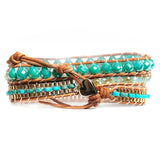 Bracelet Cuir Enroulé 3 Brins en Jaspe et Amazonite