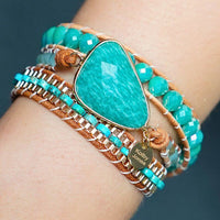 Bracelet Cuir Enroulé 3 Brins en Jaspe et Amazonite
