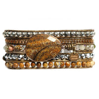 Bracelet Cuir Enroulé 5 Brins en Œil de tigre