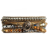 Bracelet Cuir Enroulé 5 Brins en Œil de tigre