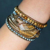 Bracelet Cuir Enroulé 5 Brins en Œil de tigre
