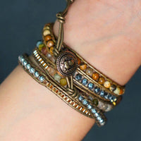 Bracelet Cuir Enroulé 5 Brins en Œil de tigre