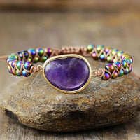 Bracelet Tressé en Labradorite, Améthyste, Lapi-Lazuli, Onyx