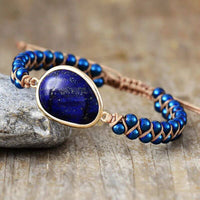 Bracelet Tressé en Labradorite, Améthyste, Lapi-Lazuli, Onyx