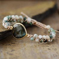 Bracelet Tressé en Labradorite, Améthyste, Lapi-Lazuli, Onyx