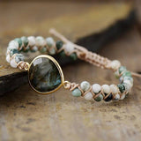 Bracelet Tressé en Labradorite, Améthyste, Lapi-Lazuli, Onyx