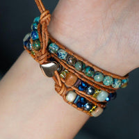 Bracelet Cuir Enroulé 3 Brins en forme de cœur en Apatite