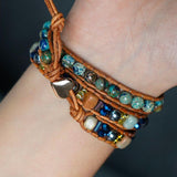 Bracelet Cuir Enroulé 3 Brins en forme de cœur en Apatite
