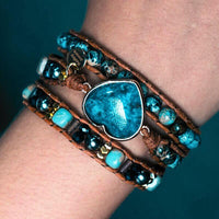 Bracelet Cuir Enroulé 3 Brins en forme de cœur en Apatite